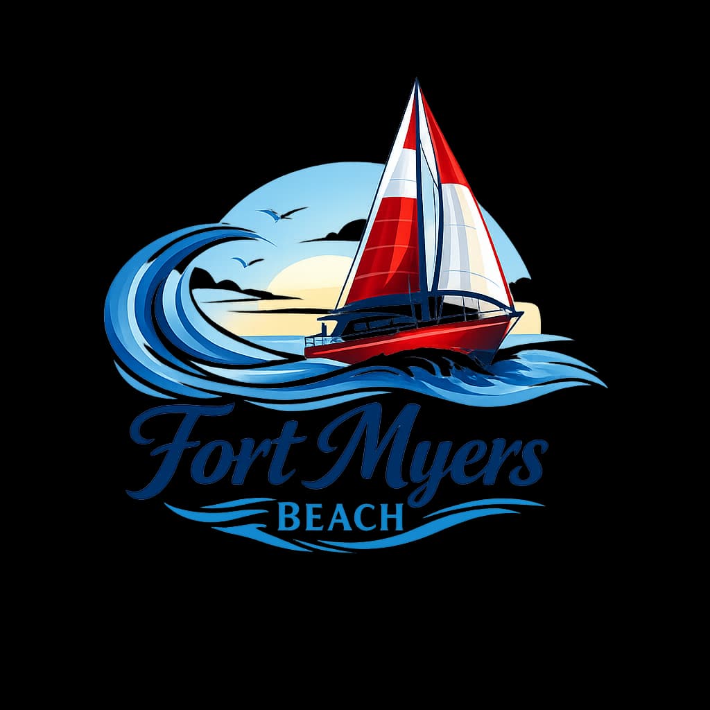 Nautical-themed logo with sail path and wave motifs in blues and whites, representing a sail journey.