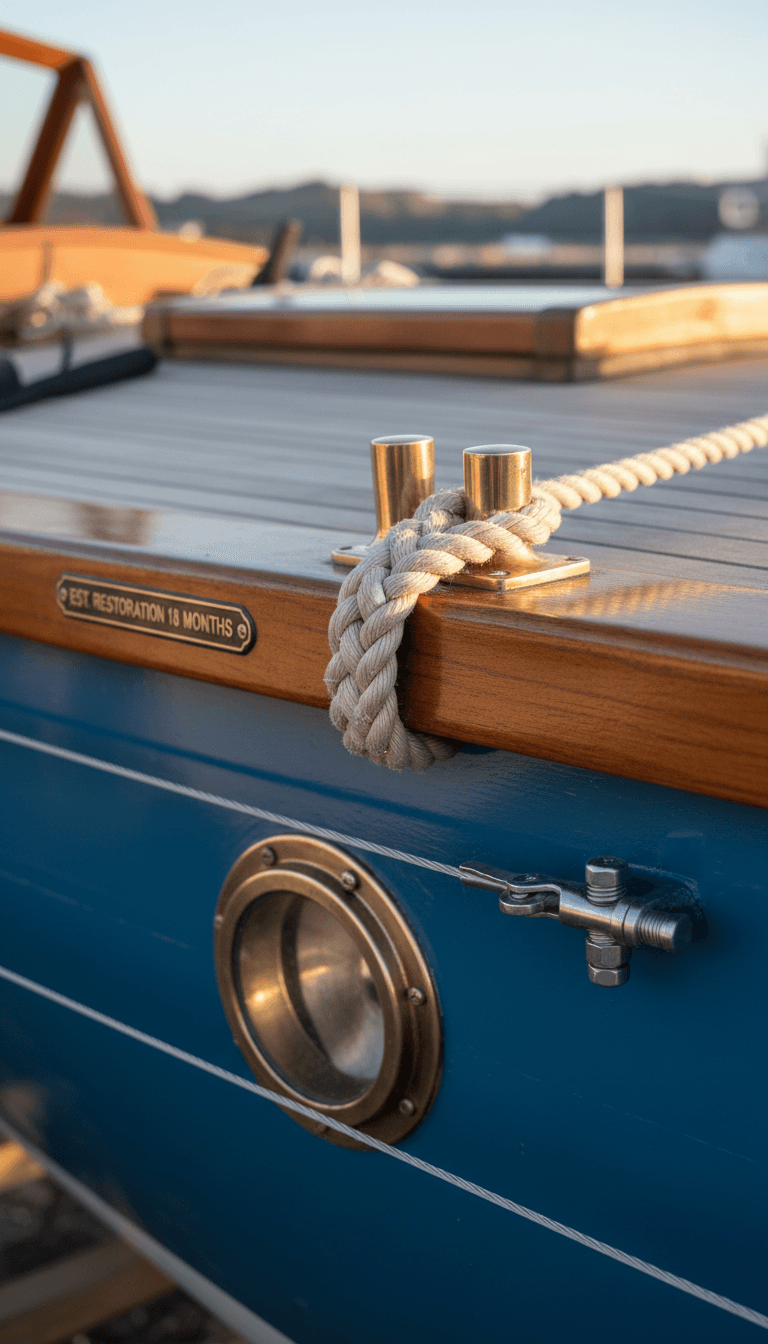 Close-up of BladeRunner's restored hull details and rigging