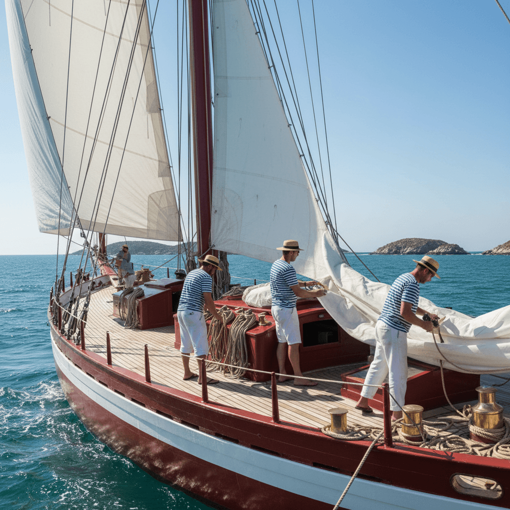 Crew member adjusting sails on BladeRunner