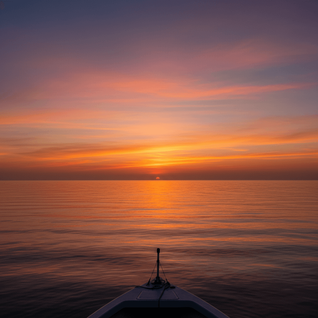 Golden hour sunset from the boat on Gulf waters