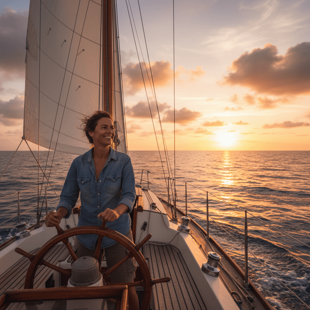 Matt steering BladeRunner across open water