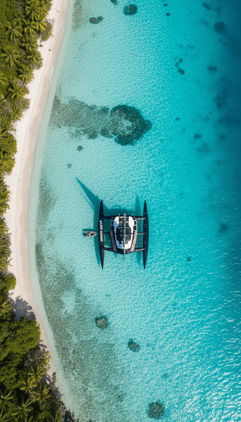 Overhead view of BladeRunner anchored in clear shallow waters