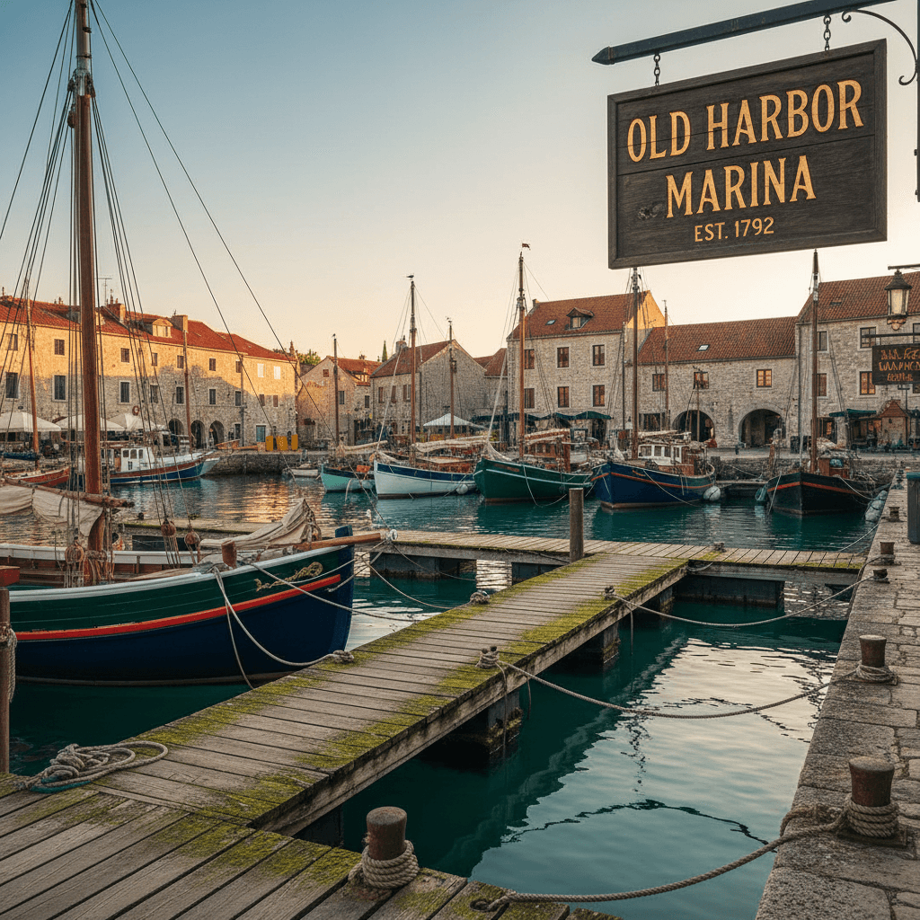 Charming marina port along the route