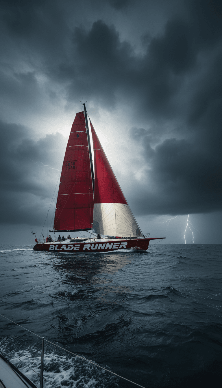 BladeRunner sailing through open water under dramatic skies
